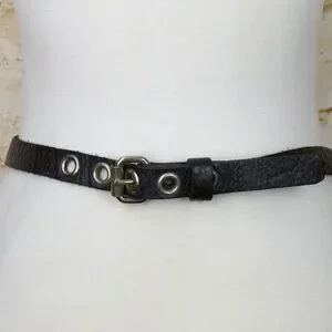 Black Pebbled Genuine Leather Grommet Belt Size 34 Narrow Punk Goth Y2K Rock Emo Grommet Belt 1 3/4 main image 4